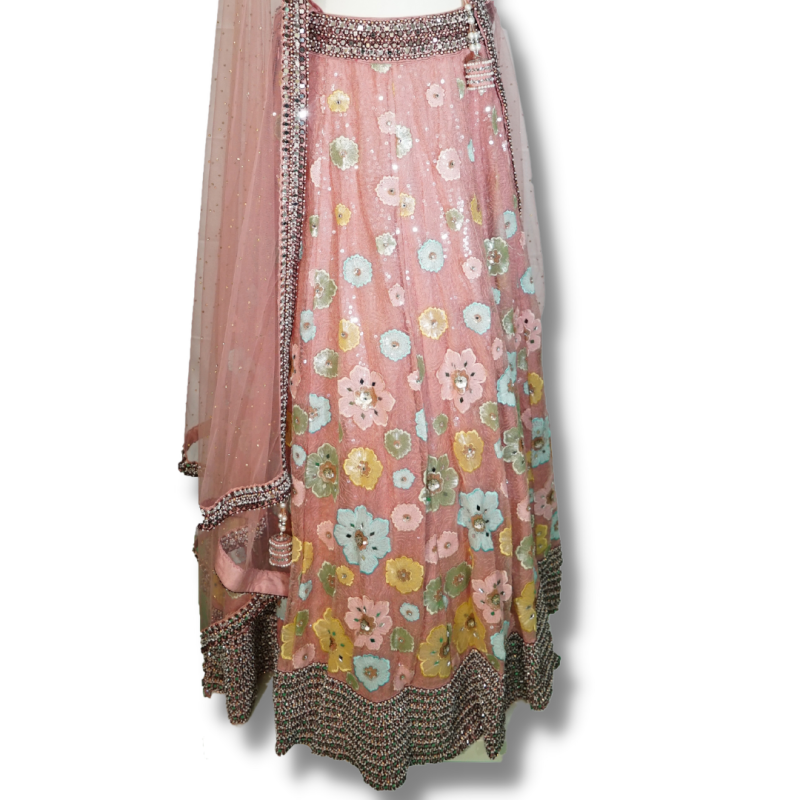 Baby Pink Floral Lengha- stitched