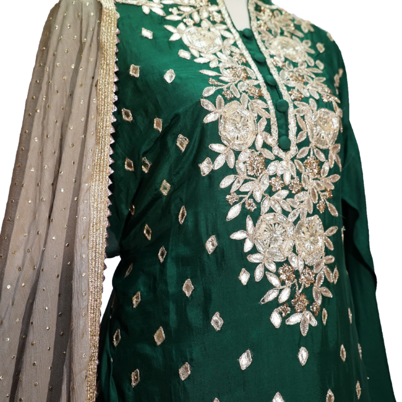Green and Gold Silk Sharara