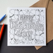 Mother's Day Flowers Colour Me In Card. Mother's Day Collection: Illustration Card, Greeting Card, Mother's Day Card, Floral Colour Me In.