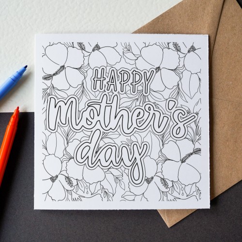 Mother's Day Flowers Colour Me In Card. Mother's Day Collection: Illustration Card, Greeting Card, Mother's Day Card, Floral Colour Me In.