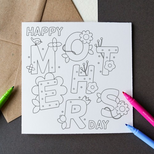 Mother's Day Text Colour Me In Card. Mother's Day Collection: Illustration Card, Greeting Card, Mother's Day Card, Floral Colour Me In.