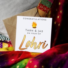 Congratulations on your 1st Lohri Bonfire... Punjabi Lohri Collection: Illustration Card, Punjabi Greeting Card, Desi Punjabi Lohri Card