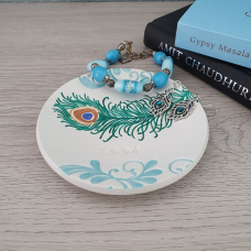 Peacock feather design personalised clay trinket dish