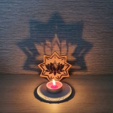 Delicate Lotus design wood and clay tealight holder, Diwali tealight plate, Diwali gift, Favour, Housewarming present, shadow tealight