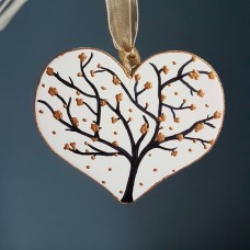 Wooden heart with handpainted cherry blossom design