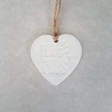 Clay wedding heart with Mr & Mrs design. 
