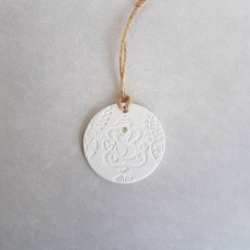 Ganesh white clay hanging decoration with gem, spiritual gift, good luck gift, new home present, clay diffusser, wedding favour