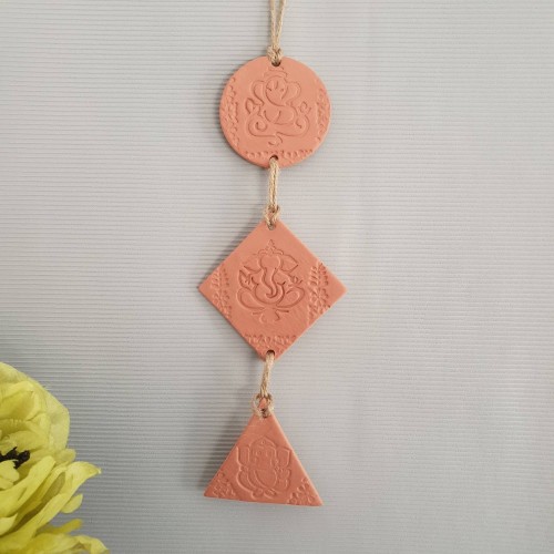 Geometric terracotta clay Ganesh wall hanging