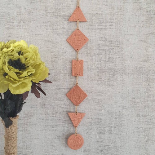 Long geometric terracotta clay Indian wall hanging