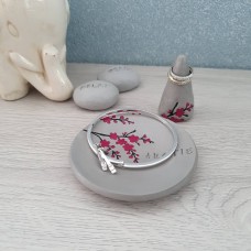 Cherry blossom design personalised grey clay trinket dish and ring cone