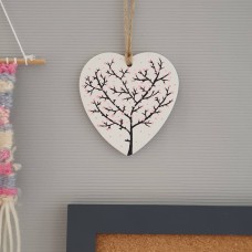 Large clay heart with handpainted cherry blossom design