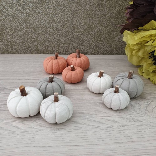 Set of 3 mini clay pumpkin decorations with different combinations, 