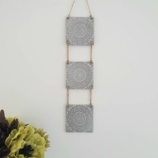 Three piece grey mandala design clay wall hanging