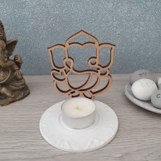 Ganesh shadow wood and clay tealight holder