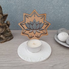 Delicate Lotus design wood and clay tealight holder