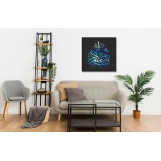 Black Abstract Blue Marble Bismillah Square Arabic Printed Canvas