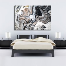 Abstract Ink Black White Gold Brown 1589 Printed Canvas