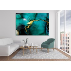 Abstract Ink Blue Gold & Black Printed Canvas