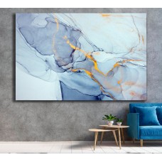 Marble Abstract Ink Blue Gold White 1592 Printed Canvas