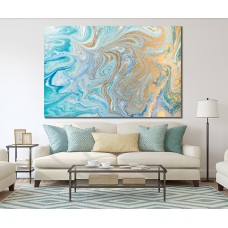 Abstract Ink Blue Gold & White Swirls Printed Canvas
