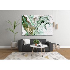 Marble Abstract White Green Gold Blue 1609 Printed Canvas