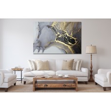 Marble Abstract Ink Black Gold White 1613 Printed Canvas