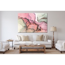 Abstract Ink Pink White Gold Painting 1556 Printed Canvas