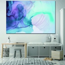 Abstract Ink Blue Purple 1596 Printed Canvas