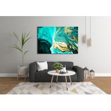 Abstract Ink Turqoise Gold 1621 Printed Canvas