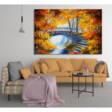 Beautiful Autumn Scene over a Bridge Printed Canvas