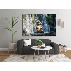 Baby Elephant in Water Printed Canvas