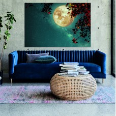 Beautiful Autumn Fantasy, Maple tree in fall season and full moon with milky way Printed Canvas