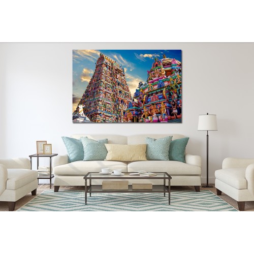 View of colorful gopura in the Hindu Kapaleeshwarar Temple,chennai, Tamil Nadu, South India Printed Canvas