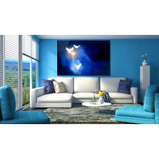 Conceptual graphic of glowing Christian cross with three white doves, symbolizing Jesus Christ's victorious sacrificial work of salvation Printed Canvas