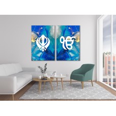 Blue & Gold Marble Sikh Khanda Ek Onkar Printed Canvas Set