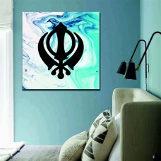 Blue White Watercolour Khanda Sikh Printed Canvas