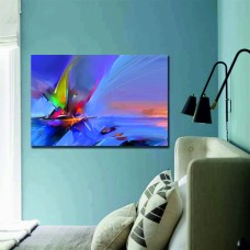 Colorful oil painting, Image of seascape paintings with sunlight Printed Canvas