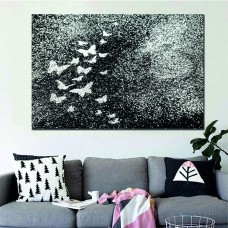 Flock of Butterflies in Black and White Printed Canvas