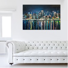 City Scene Reflections At Night Printed Canvas