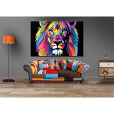 Bastract Colourful Lion Printed Canvas