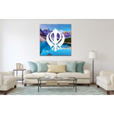 Deep Blue Lake Khanda Sikh Printed Canvas