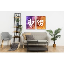 Purple Orange Explosion Sikh Khanda Ek Onkar Printed Canvas Set