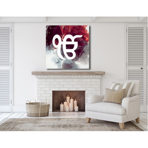 Ek On Kar Purple Red Watercolour Sikh Printed Canvas