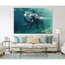 Elephant Swimming Underwater Printed Canvas