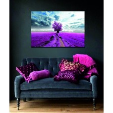 Purple Flower Field with a Lone Tree Printed Canvas
