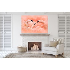 Fight of American flamingos, pink big birds, dancing in the water Printed Canvas