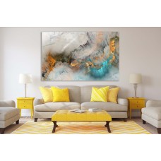 Gorgeous Abstract Grey, Turquoise and Coral Design 1071 Printed Canvas