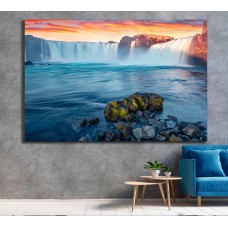 Great sunrise on Skjalfandafljot river, Iceland Printed Canvas
