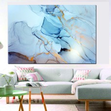 Ink Abstract Blue Purple White Gold 1654 Printed Canvas
