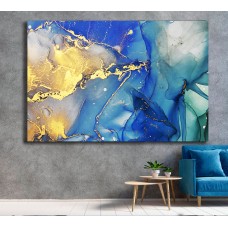 Ink Abstract Blue Teal Gold 1564 Printed Canvas
